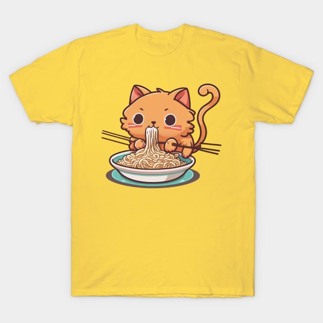 Kawaii Sweet Cat Eating Spaghetti T-Shirt by UnrealArtDude